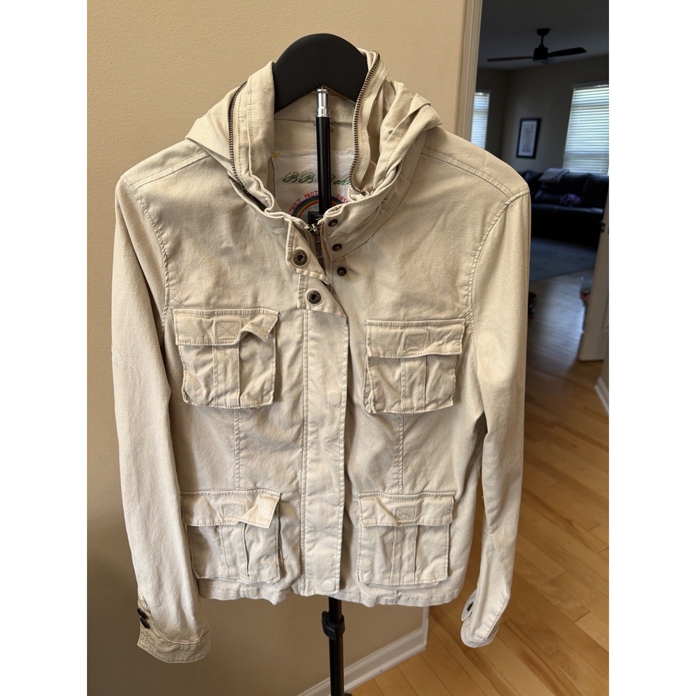 BB Dakota Womens Small Cream Utility Jacket Hooded Safari Cargo Military